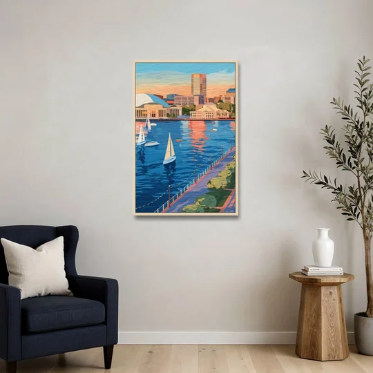 Baltimore Waterfront Charm - Oak Framed Canvas Wall Art - Sofa - 24x36