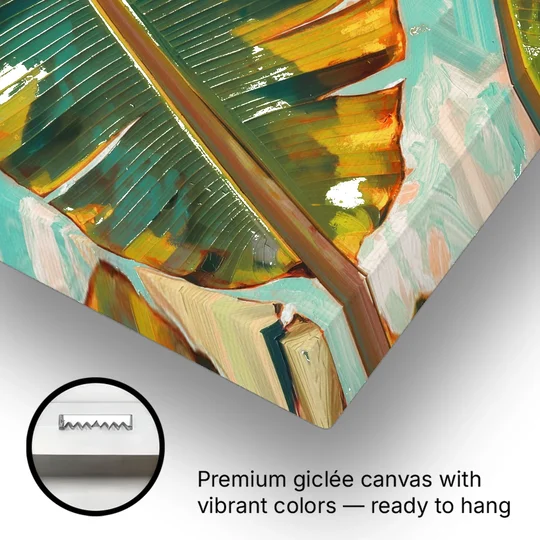 Banana Leaf Wall Art in Golden Backlight - Canvas Wall Art - Gallery Wrap Corner