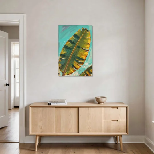 Banana Leaf Wall Art in Golden Backlight - Canvas Wall Art - Coffee Table - 24x36