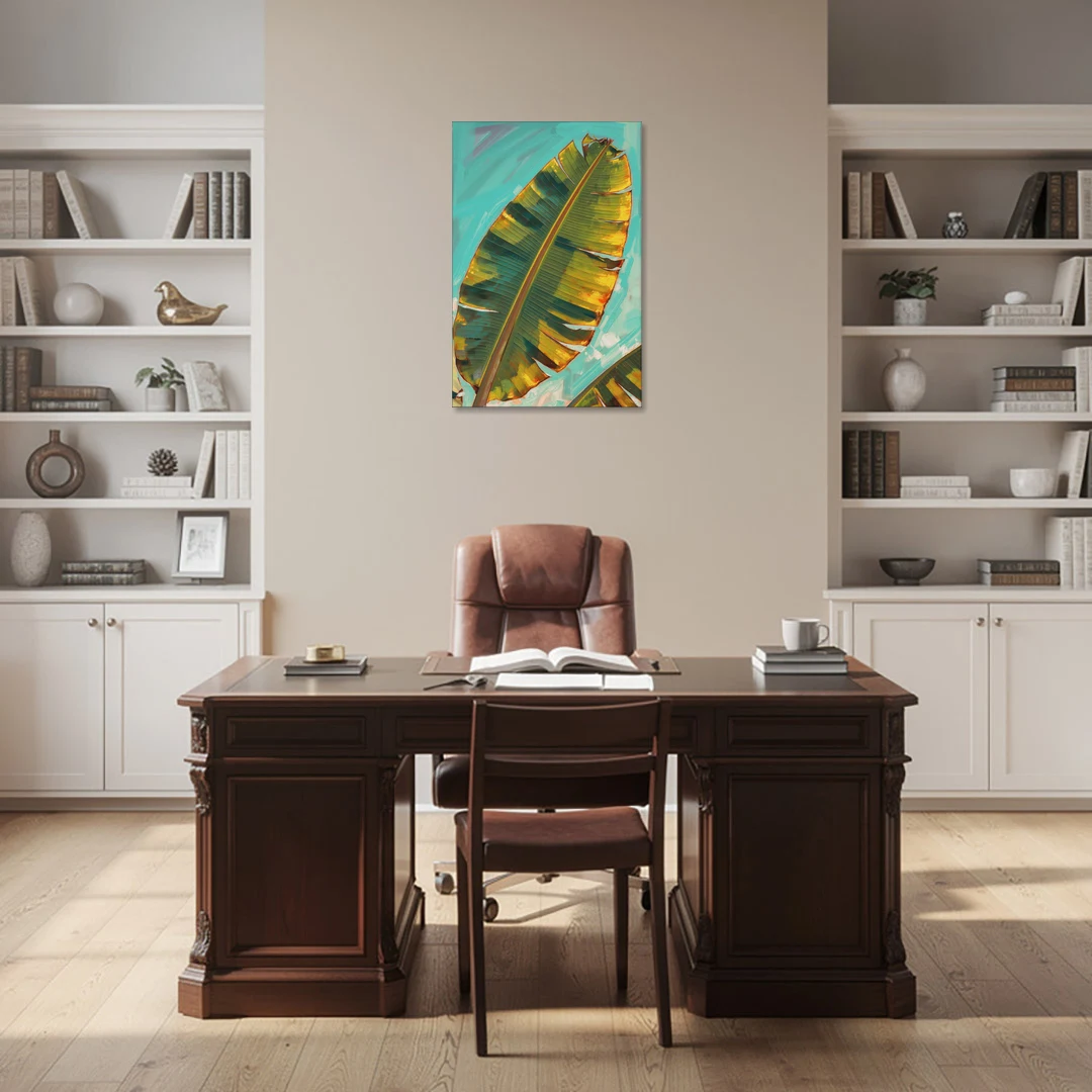 Banana Leaf Wall Art in Golden Backlight - Canvas Wall Art - Office - 24x36