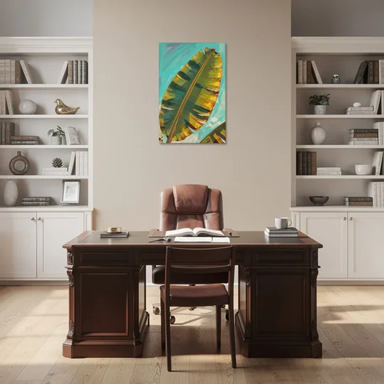 Banana Leaf Wall Art in Golden Backlight - Canvas Wall Art - Office - 24x36