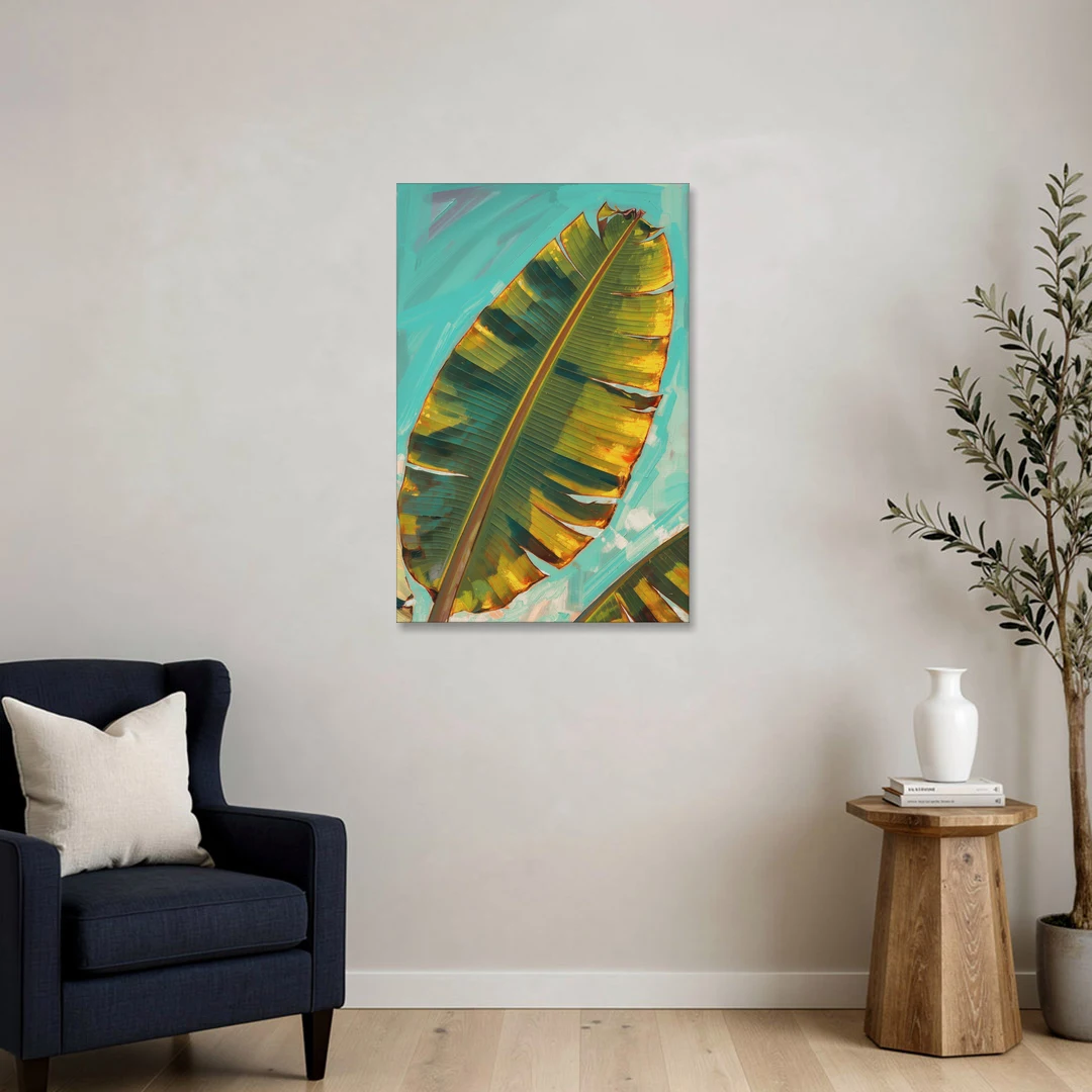 Banana Leaf Wall Art in Golden Backlight - Canvas Wall Art - Sofa - 24x36