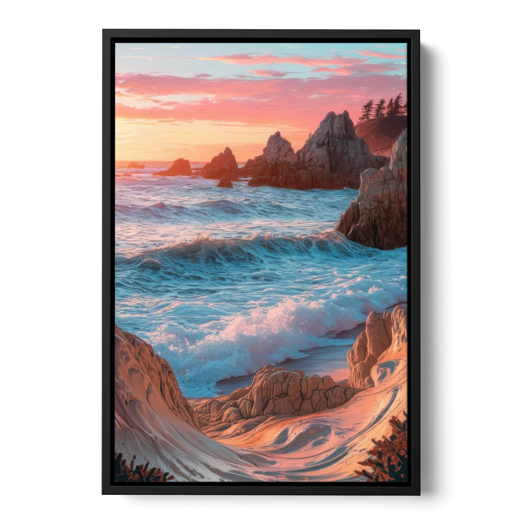 Bandon Beach Waves - Black Framed Canvas Wall Art - Front