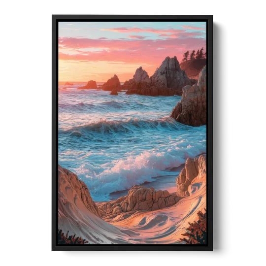 Bandon Beach Waves - Black Framed Canvas Wall Art - Front