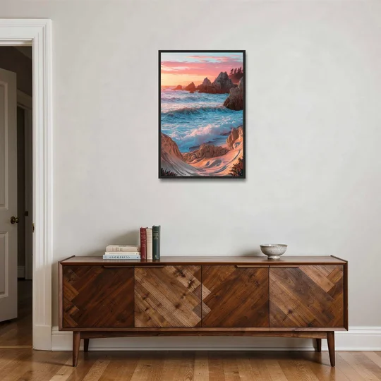 Bandon Beach Waves - Black Framed Canvas Wall Art - Coffee Table - 24x36