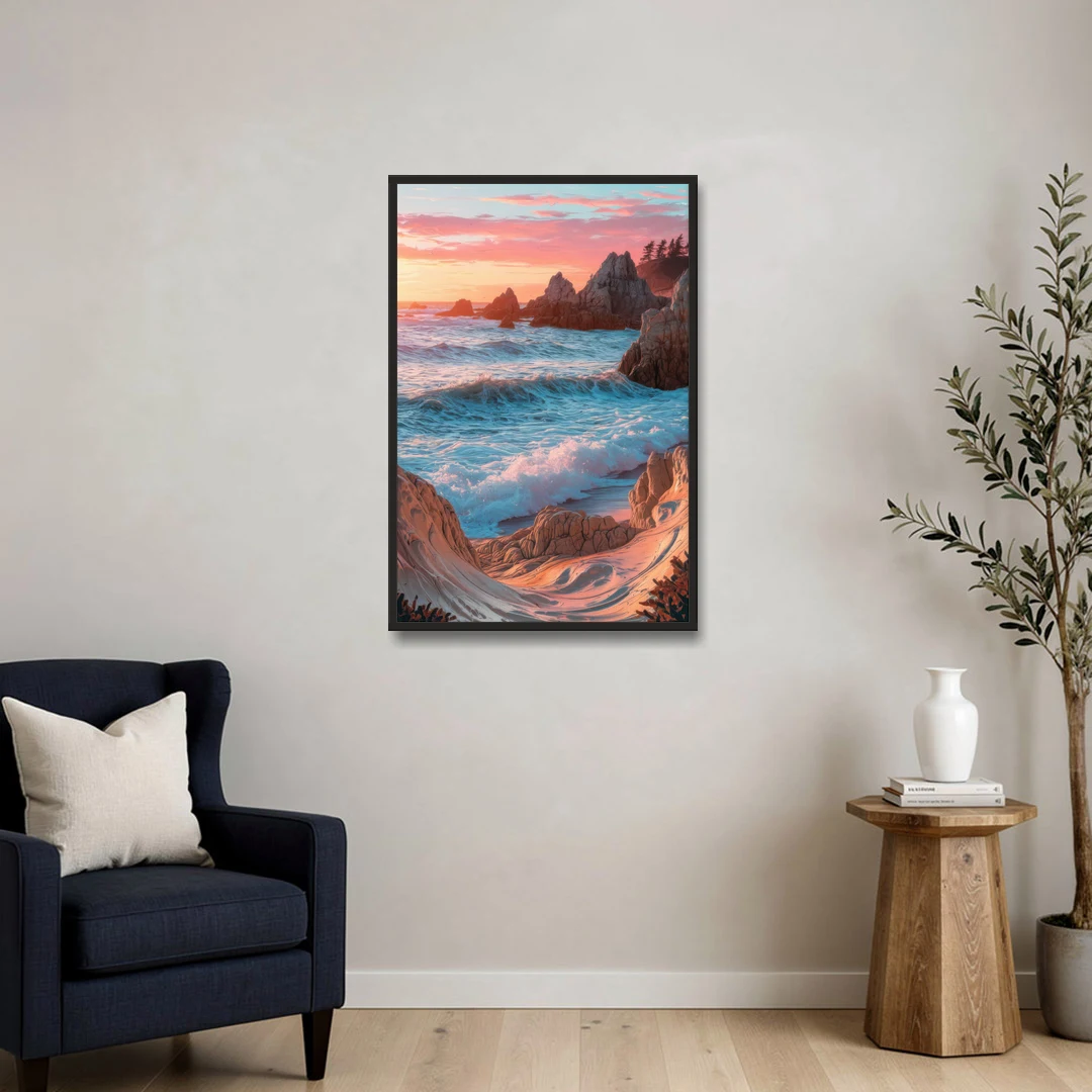 Bandon Beach Waves - Black Framed Canvas Wall Art - Sofa - 24x36