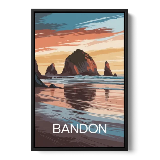 Bandon Coastal Sunset - Black Framed Canvas Wall Art - Front