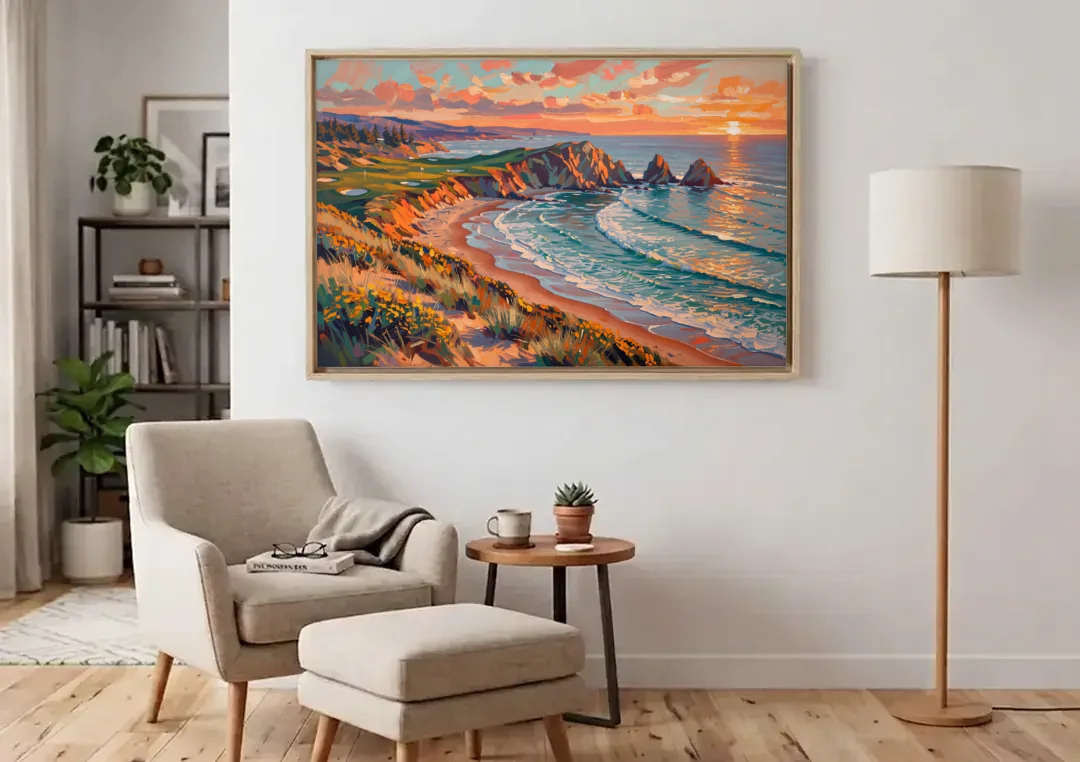Bandon Golf Course Panorama canvas wall art above an armchair in a bright living room