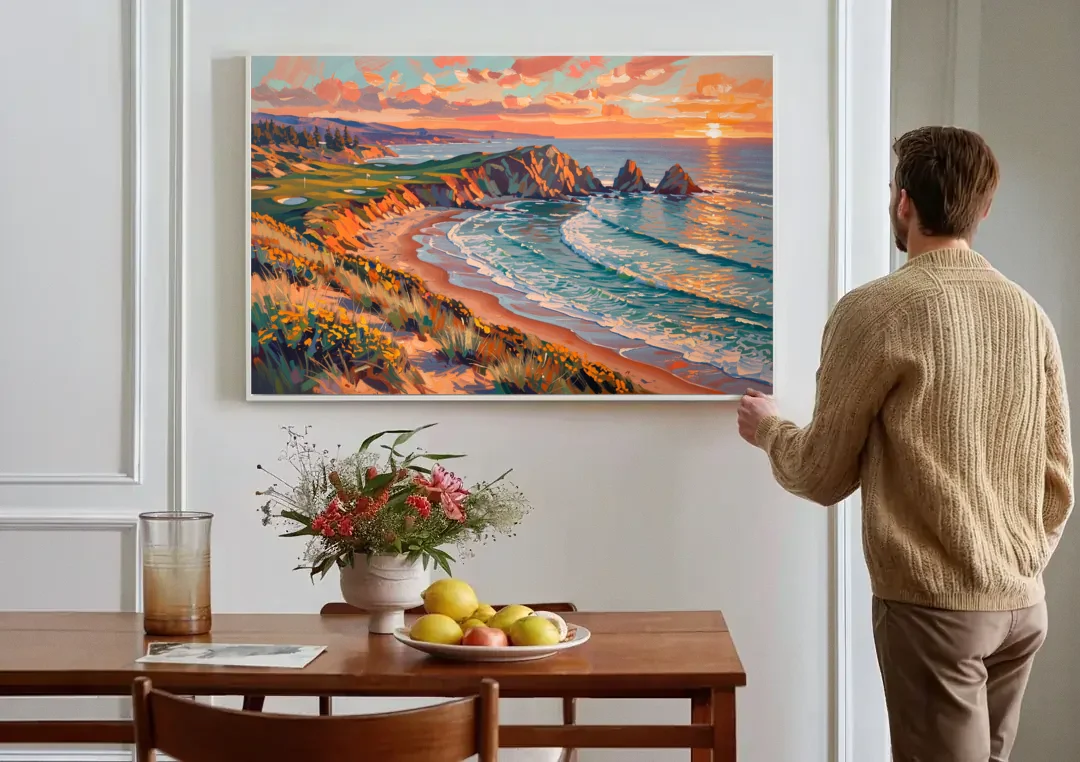 Bandon Golf Course Panorama canvas wall art above a dining table