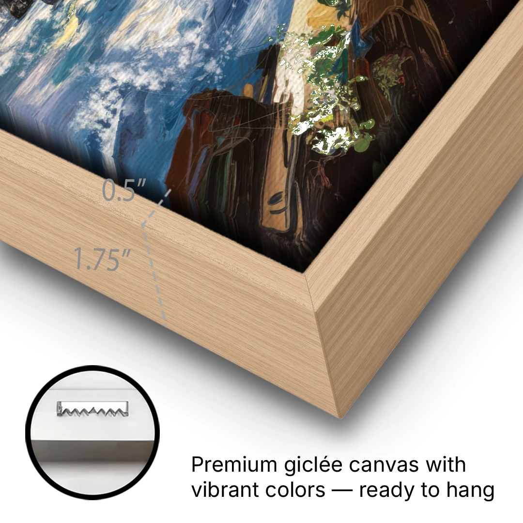 Bandon Lighthouse View - Oak Framed Canvas Wall Art - Gallery Wrap Corner