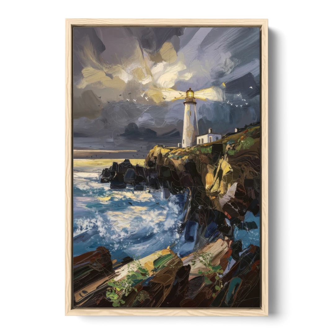 Bandon Lighthouse View - Oak Framed Canvas Wall Art - Front