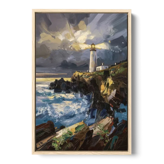 Bandon Lighthouse View - Oak Framed Canvas Wall Art - Front