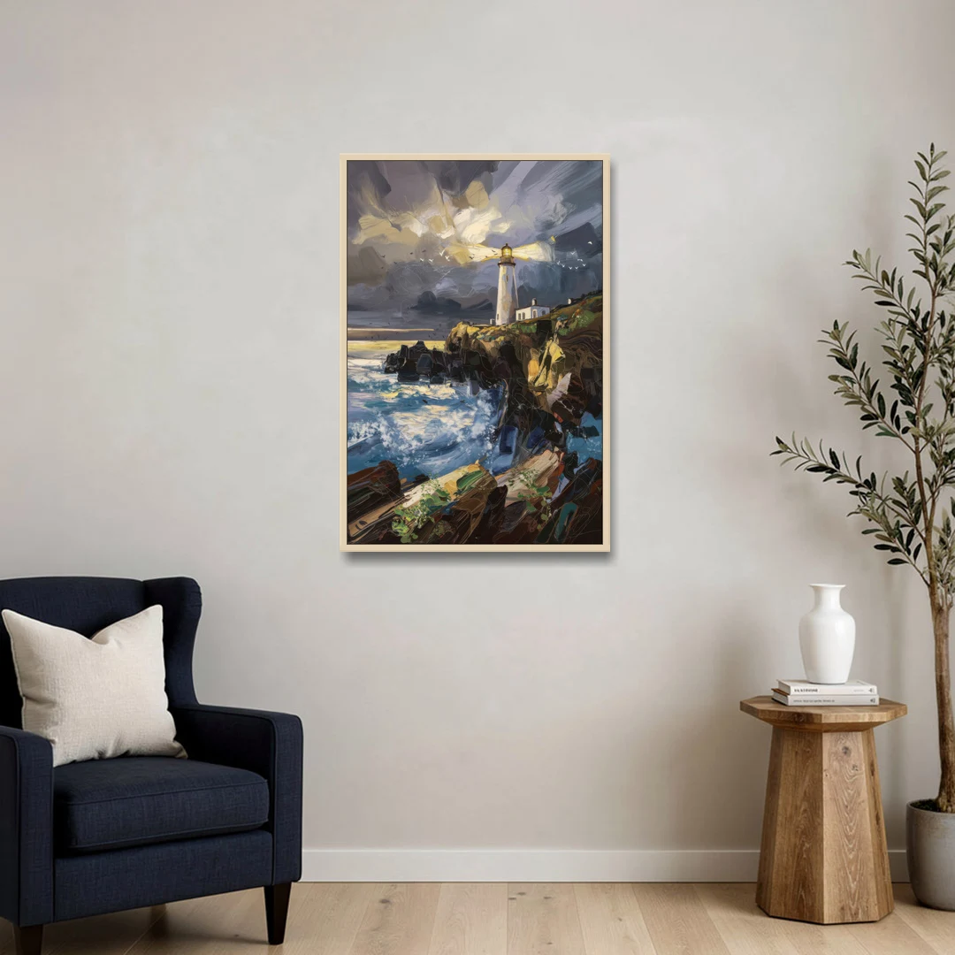 Bandon Lighthouse View - Oak Framed Canvas Wall Art - Sofa - 24x36