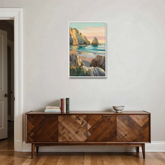 Bandon Ocean Cliffs - White Framed Canvas Wall Art - Coffee Table - 24x36