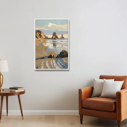 Bandon Oregon Shoreline - White Framed Canvas Wall Art - Sofa - 24x36