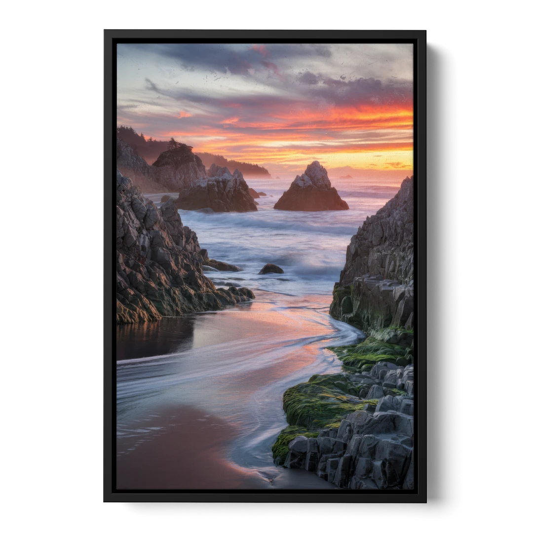 Bandon Rocky Shoreline - Black Framed Canvas Wall Art - Front