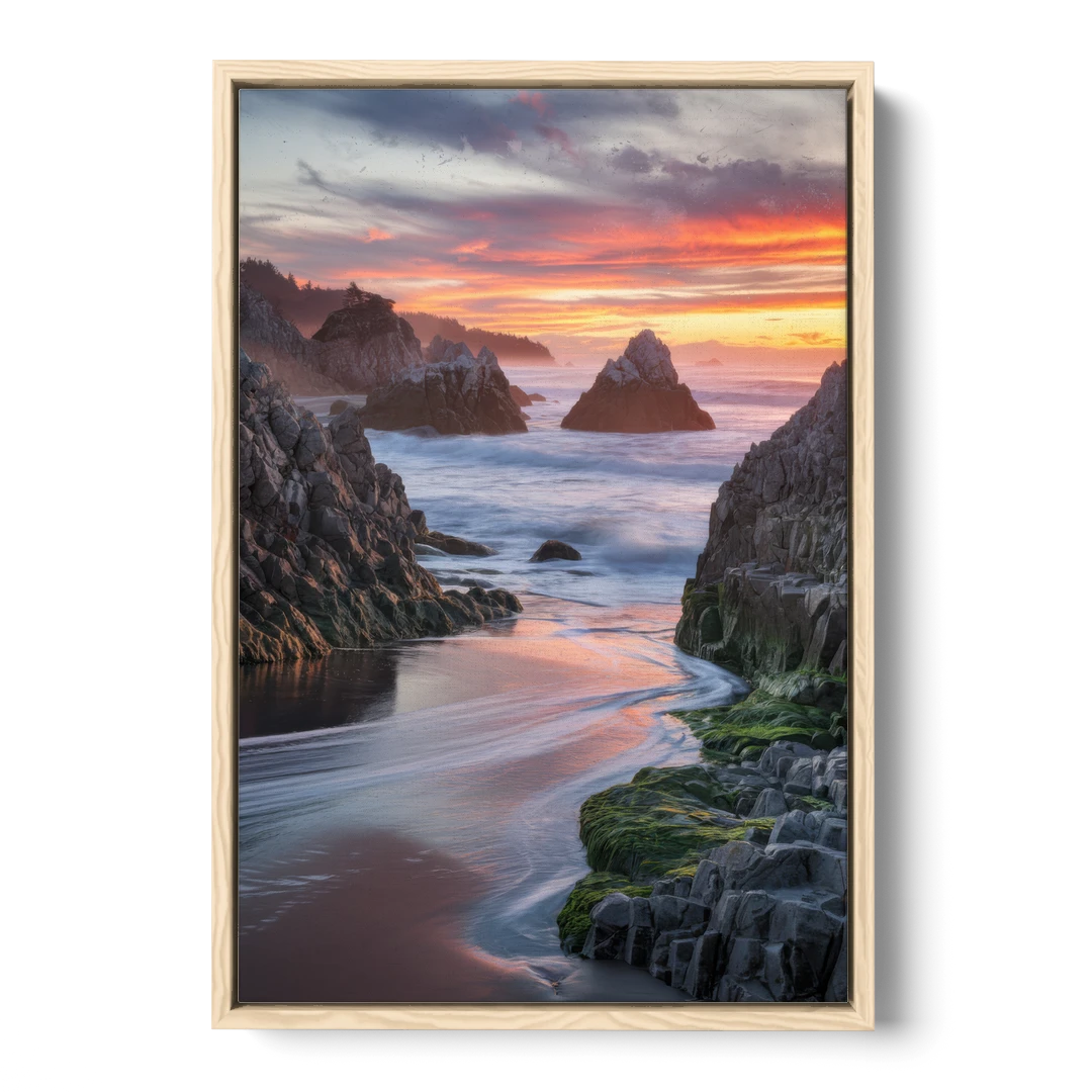 Bandon Rocky Shoreline - Oak Framed Canvas Wall Art - Front