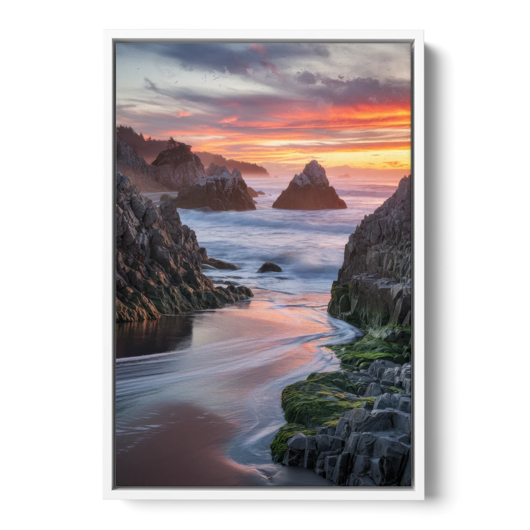 Bandon Rocky Shoreline - White Framed Canvas Wall Art - Front