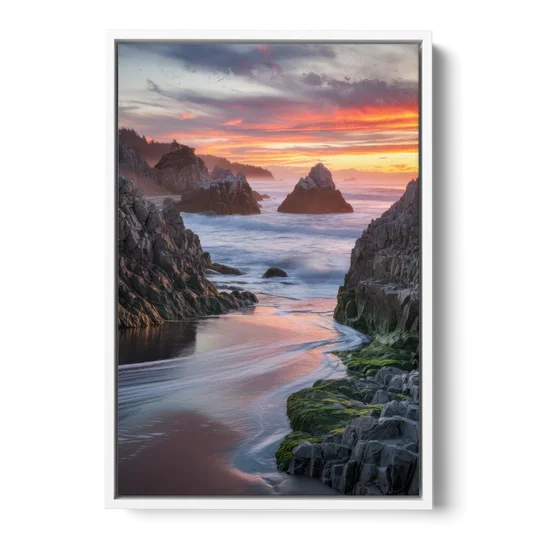 Bandon Rocky Shoreline - White Framed Canvas Wall Art - Front