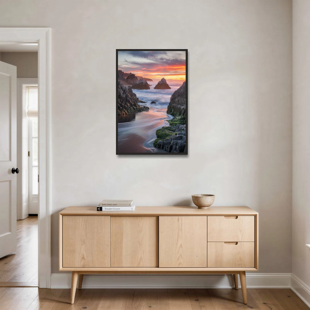 Bandon Rocky Shoreline - Black Framed Canvas Wall Art - Coffee Table - 24x36