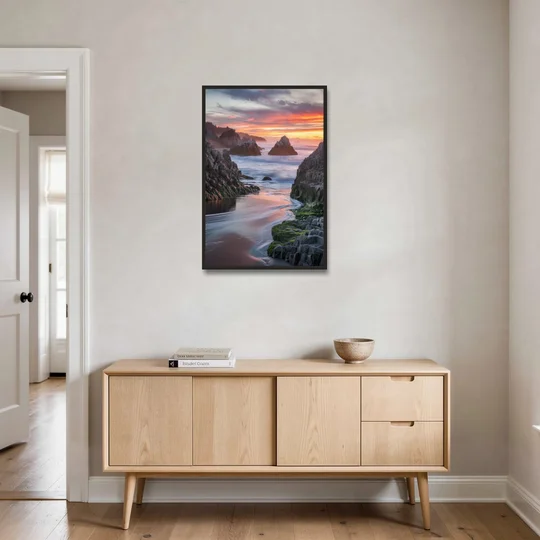 Bandon Rocky Shoreline - Black Framed Canvas Wall Art - Coffee Table - 24x36