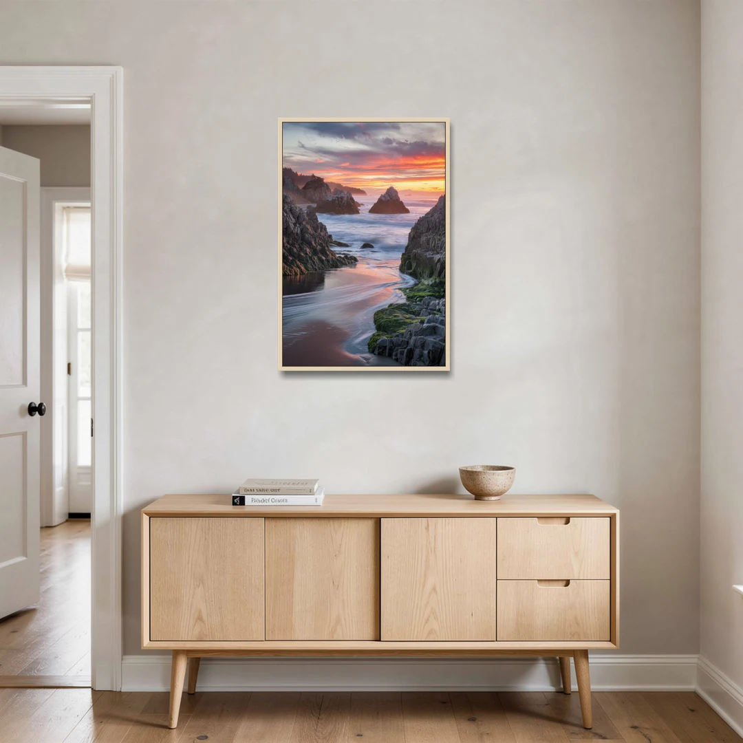 Bandon Rocky Shoreline - Oak Framed Canvas Wall Art - Coffee Table - 24x36