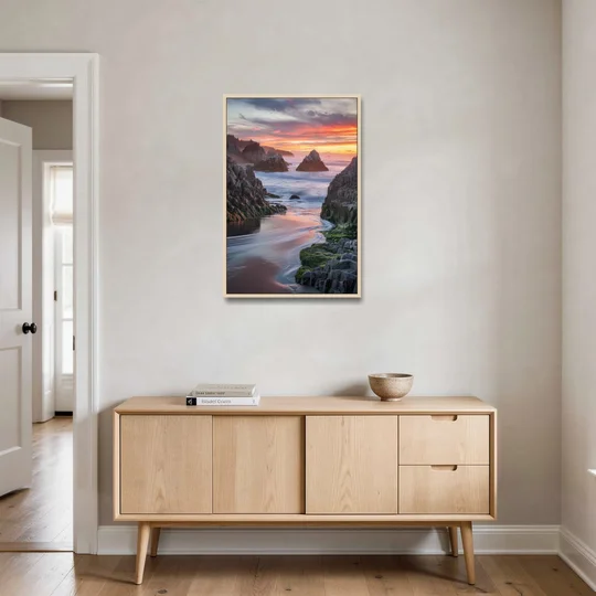 Bandon Rocky Shoreline - Oak Framed Canvas Wall Art - Coffee Table - 24x36