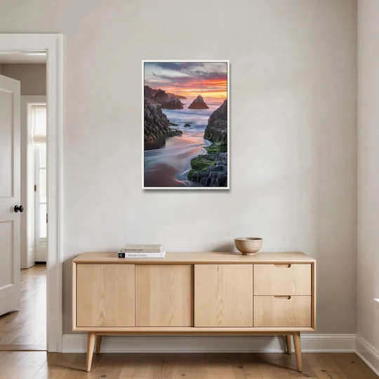 Bandon Rocky Shoreline - White Framed Canvas Wall Art - Coffee Table - 24x36