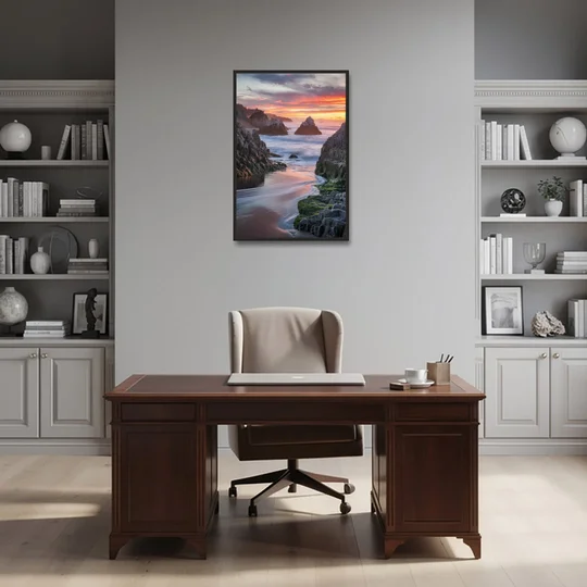 Bandon Rocky Shoreline - Black Framed Canvas Wall Art - Office - 24x36