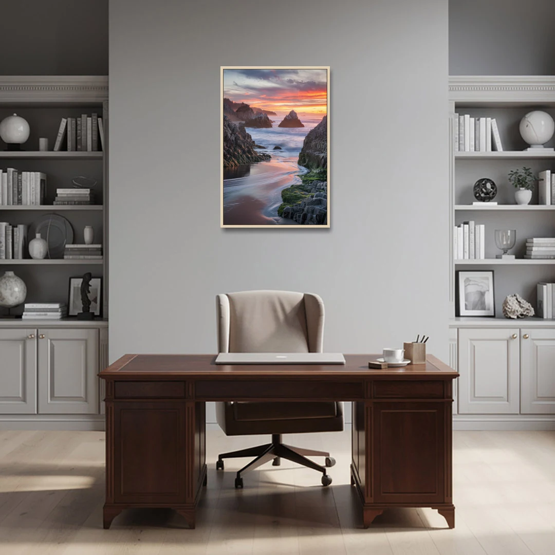 Bandon Rocky Shoreline - Oak Framed Canvas Wall Art - Office - 24x36