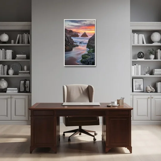 Bandon Rocky Shoreline - White Framed Canvas Wall Art - Office - 24x36