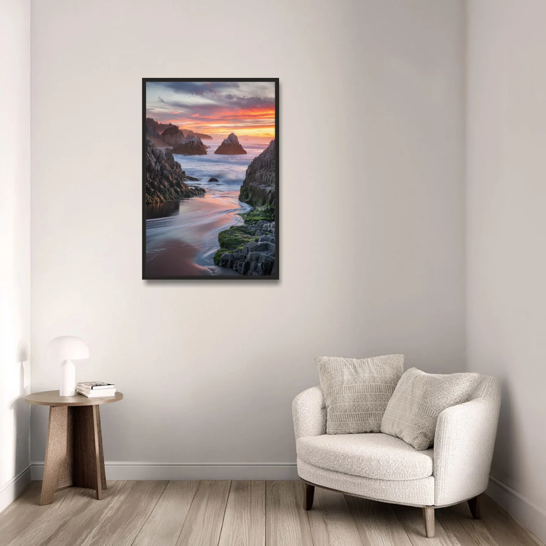 Bandon Rocky Shoreline - Black Framed Canvas Wall Art - Sofa - 24x36