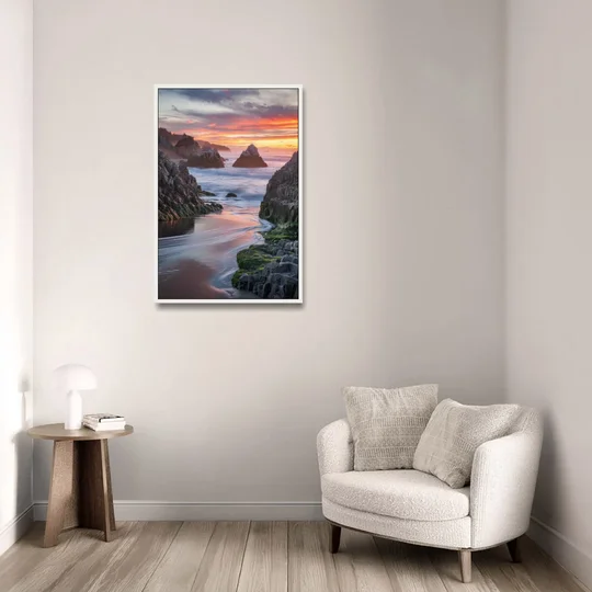 Bandon Rocky Shoreline - White Framed Canvas Wall Art - Sofa - 24x36