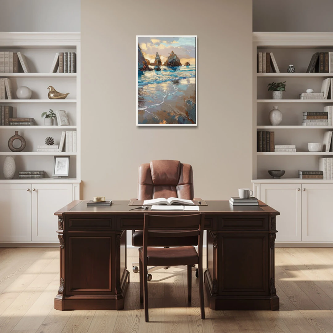 Bandon Seaside Serenity - White Framed Canvas Wall Art - Office - 24x36