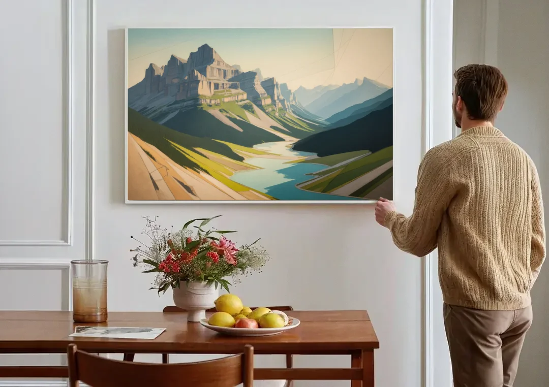 Banff Alpine Peaks canvas wall art above a dining table