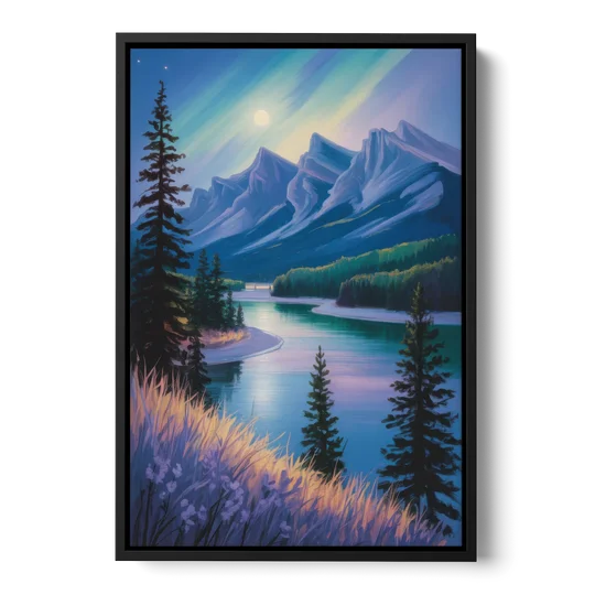 Banff National Park at Night - Black Framed Canvas Wall Art - Front