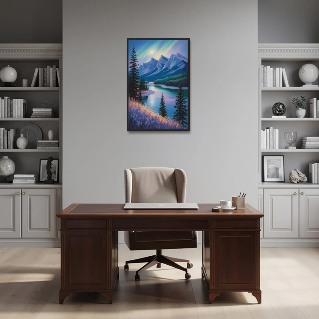 Banff National Park at Night - Black Framed Canvas Wall Art - Office - 24x36