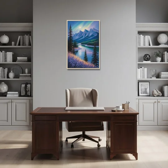 Banff National Park at Night - Oak Framed Canvas Wall Art - Office - 24x36