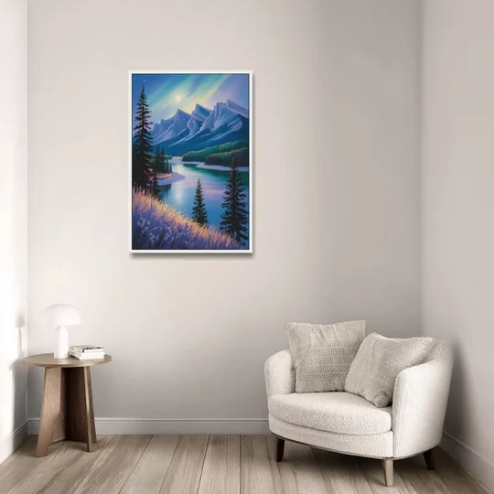 Banff National Park at Night - White Framed Canvas Wall Art - Sofa - 24x36