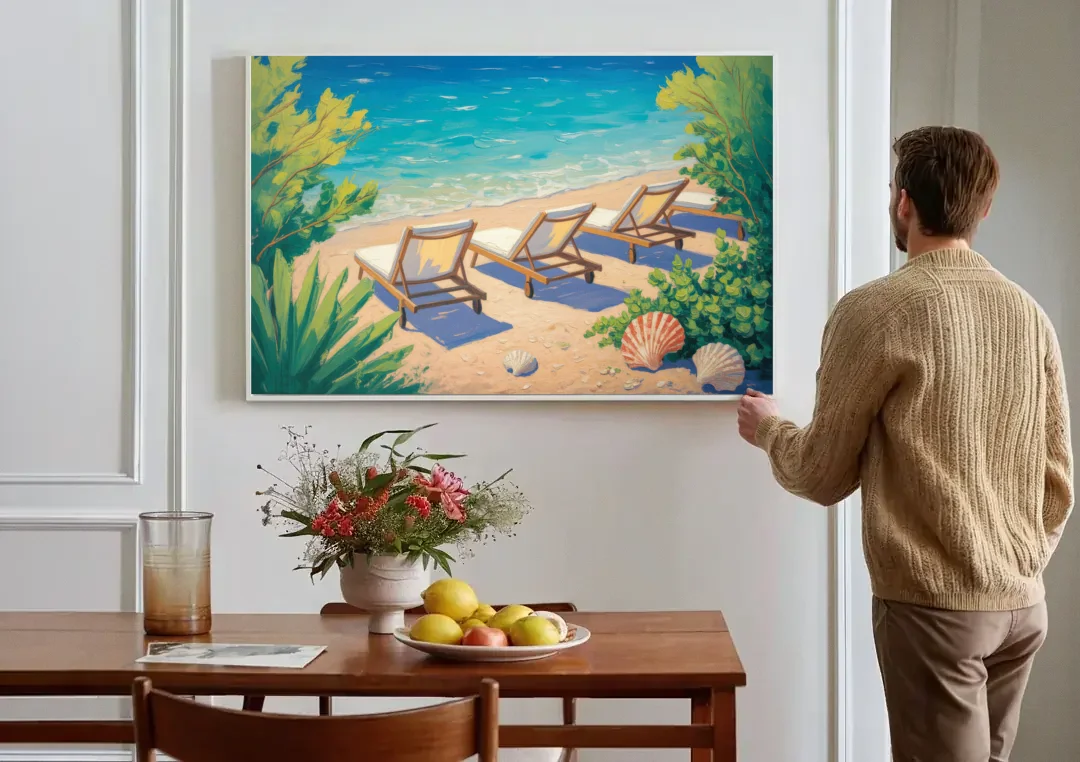 Banje Beach Bliss canvas wall art above a dining table