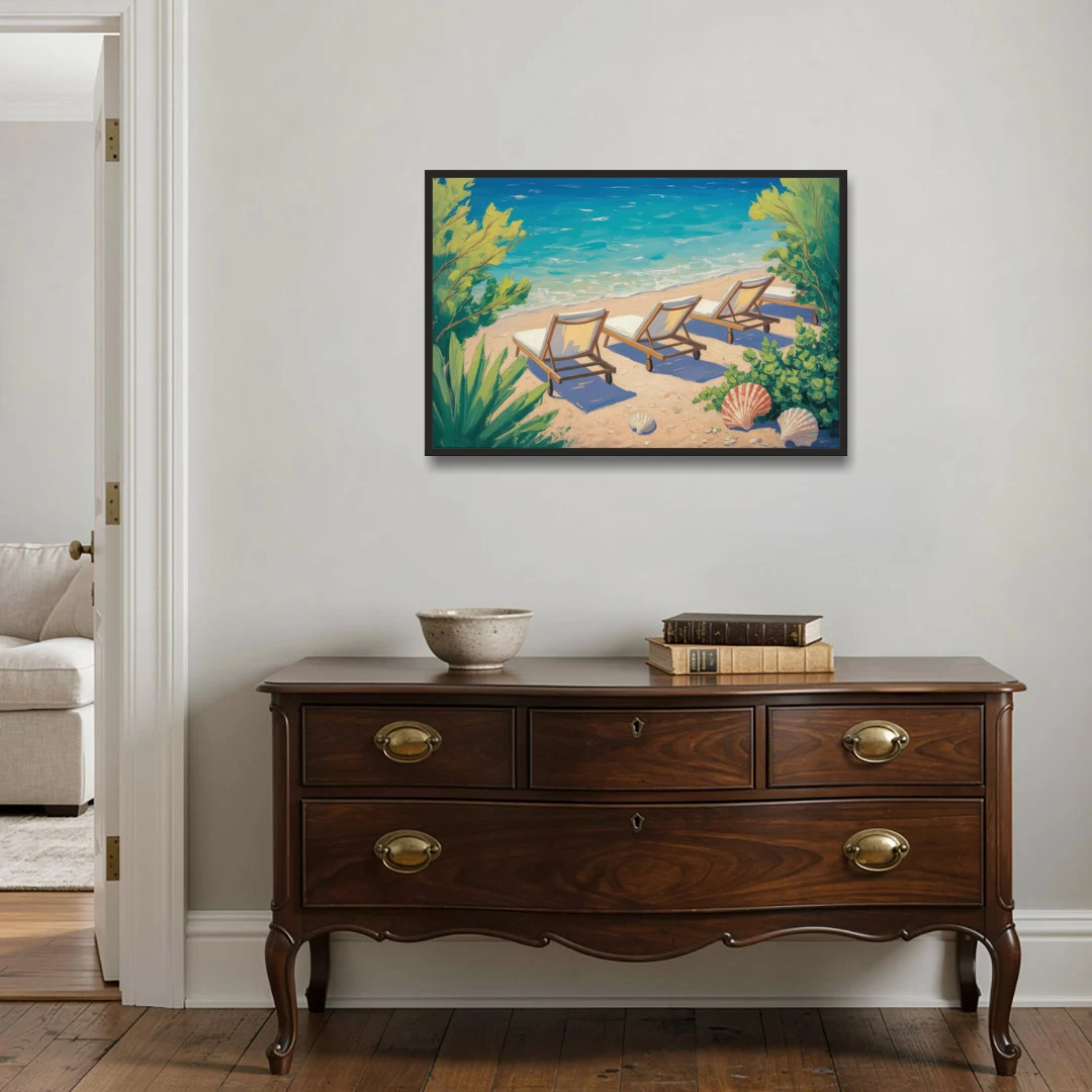 Banje Beach Bliss - Black Framed Canvas Wall Art - Coffee Table - 36x24