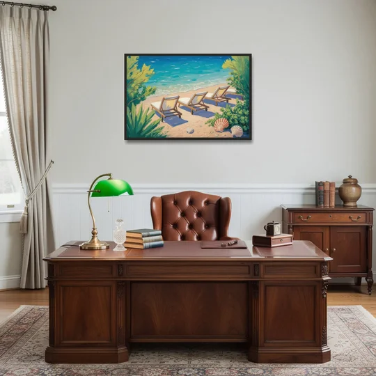 Banje Beach Bliss - Black Framed Canvas Wall Art - Office - 36x24