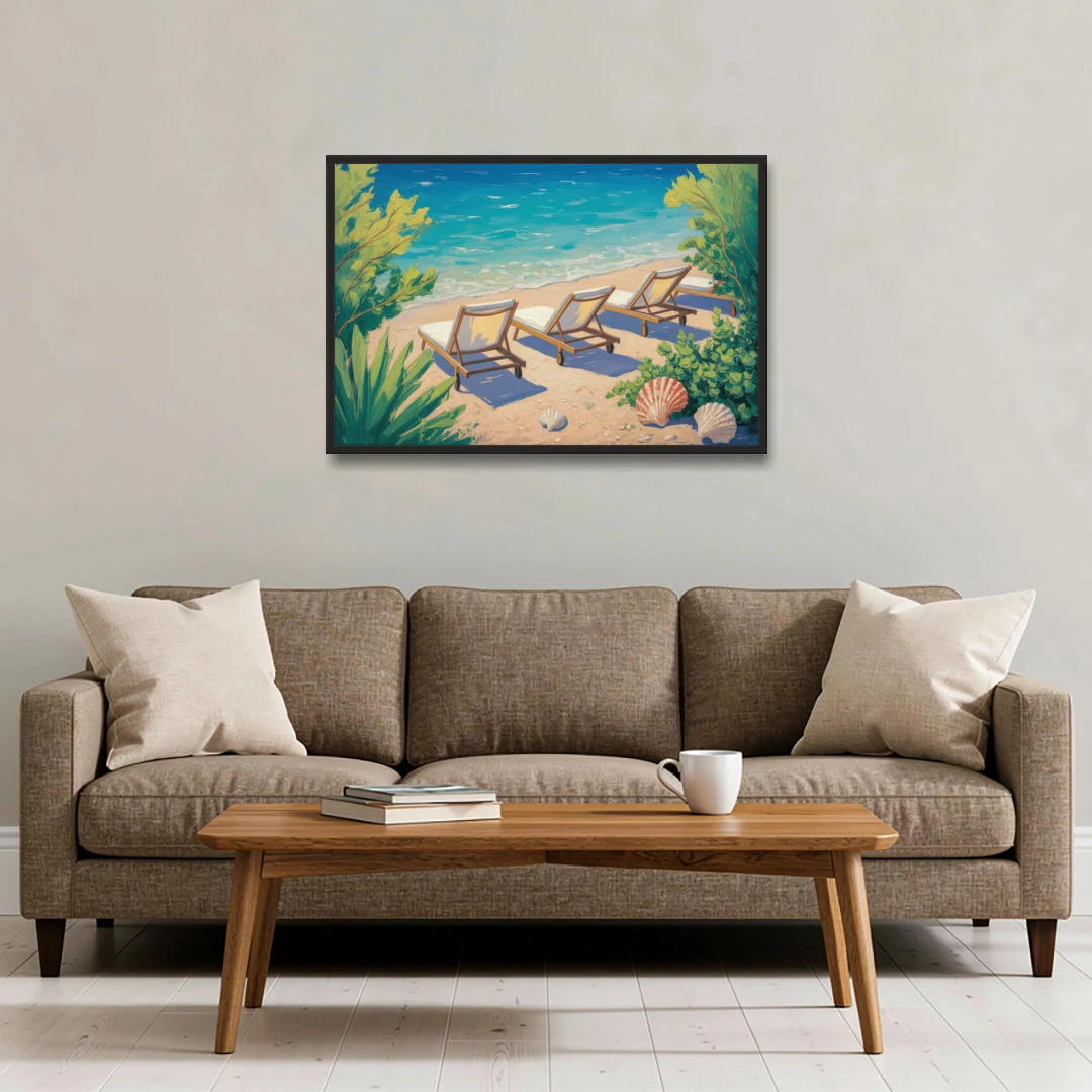 Banje Beach Bliss - Black Framed Canvas Wall Art - Sofa - 36x24