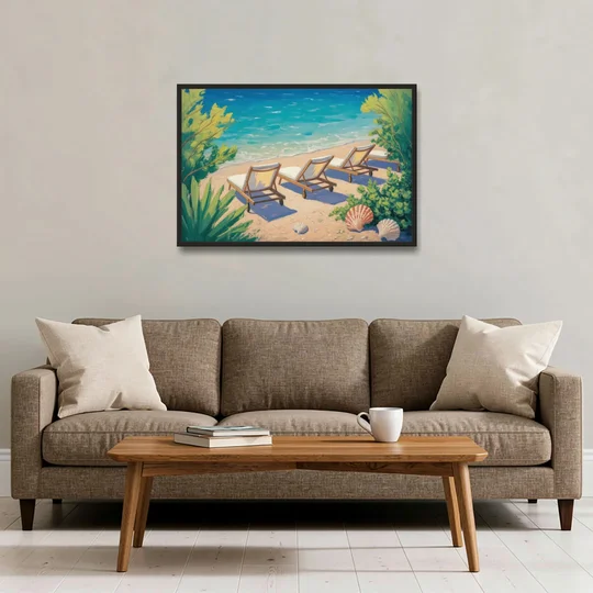 Banje Beach Bliss - Black Framed Canvas Wall Art - Sofa - 36x24
