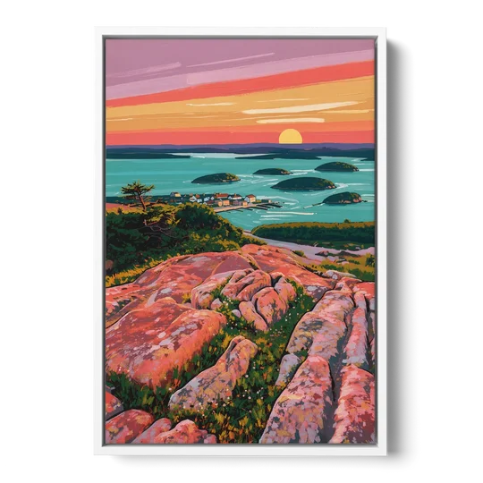 Bar Harbor Acadia National Park - White Framed Canvas Wall Art - Front