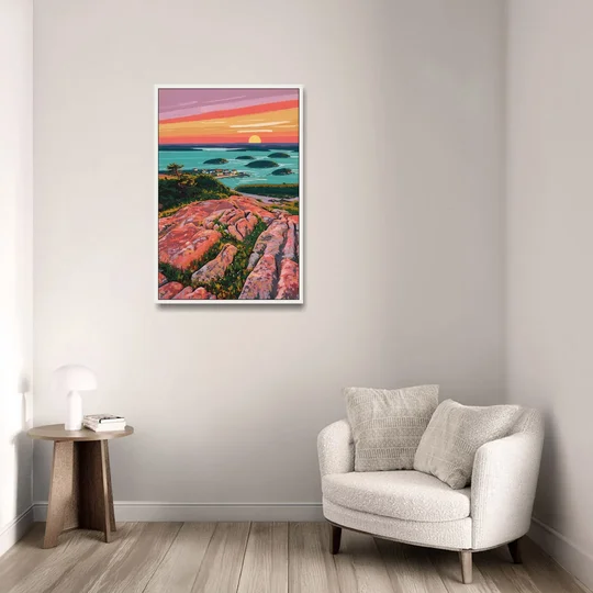 Bar Harbor Acadia National Park - White Framed Canvas Wall Art - Sofa - 24x36