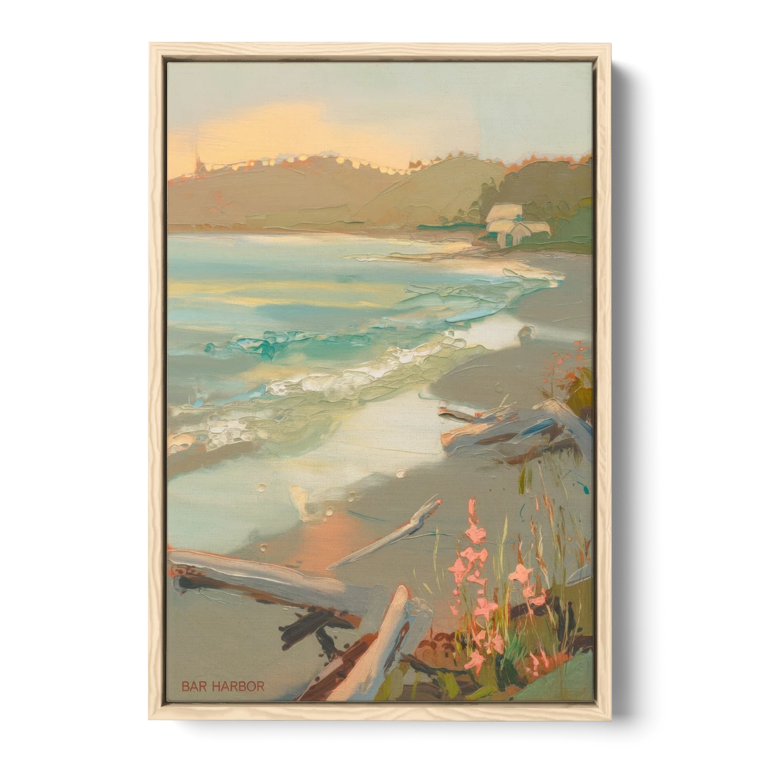 Bar Harbor Coastal Serenity - Oak Framed Canvas Wall Art - Front