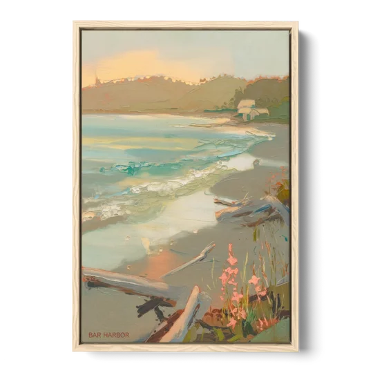Bar Harbor Coastal Serenity - Oak Framed Canvas Wall Art - Front