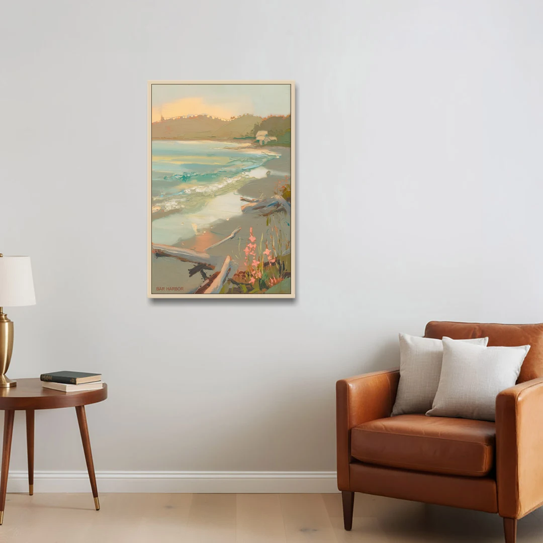 Bar Harbor Coastal Serenity - Oak Framed Canvas Wall Art - Sofa - 24x36