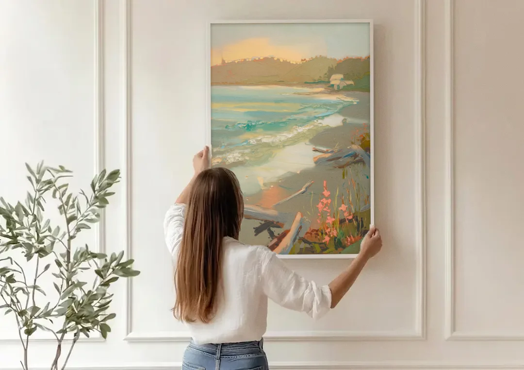 Bar Harbor Coastal Serenity canvas wall art being hung on a paneled wall